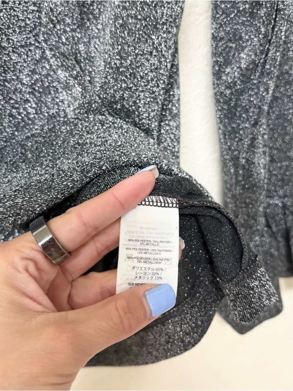 NWT J. Crew Sparkle Bell Sleeve Top Silver Metallic Black Size L - Picture 4 of 7